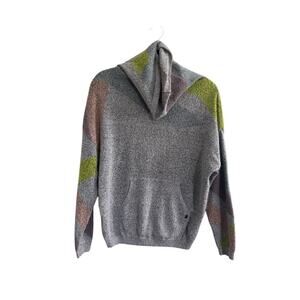 PrAna Santa Ana Sweater Womens Small Cowl Neck Gray Lime Green Kang Pocket #4541